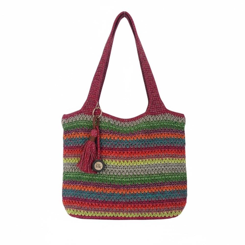 The Sak Crochet Multicolor Stripe Large Tote with Zipper Closure